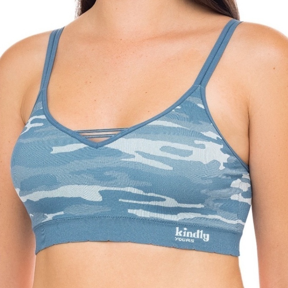 Kindly Yours Reef Blue camouflage caged v-neck bralette size XXL